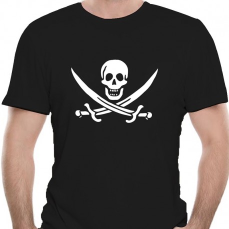 T Shirt Tête de Mort Pirate Couleur noir