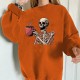 Sweatshirt motif squelette thé café pour femme orange