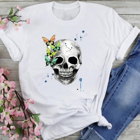 Tee shirt Femme tête de mort avec papillon - modèle 1