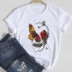 T-Shirt femme motif tête de mort et papillon multicolor - Modèle 3