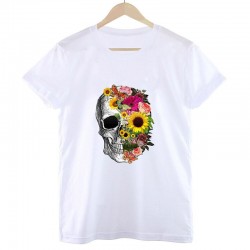 T-shirt femme motif papillon et crâne multiples motifs model 4 blanc