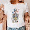 T-shirt manches courtes pour femme tête de mort squelette papillon