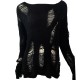 Chandail gothique en tricot avec trous fendus noir pour femme details tricot
