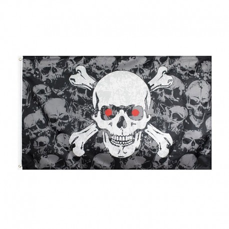 Drapeau de Pirate avec os croisés et tête de mort oeils rouges 90x150cm