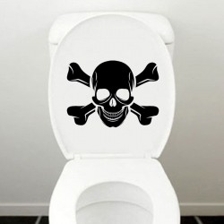 Autocollant Stiker décoration toilettes crâne et os de Pirate en vinyle