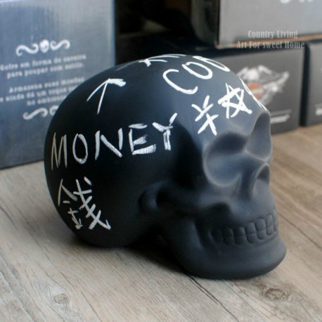 Tireline Crâne décoratif Tête de mort noir émaillé en céramique - modele 1 vue complète
