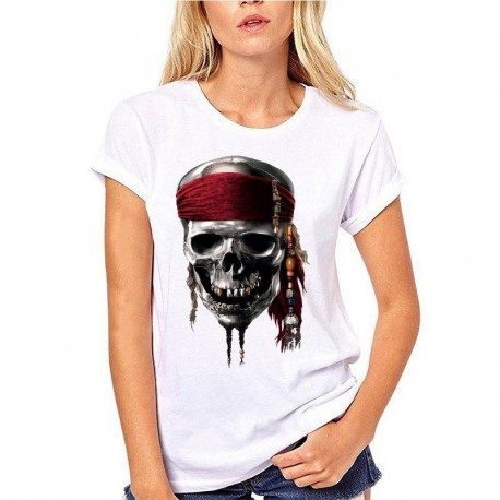T-shirt de Pirate Jolly rogers à manches courtes et col rond femme blanc
