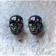 Bouchons extensseurs d'oreilles tête de mort en verre multicolore - modele multicolore