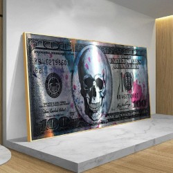 Poster tête de mort crâne billet 100 dollars américain