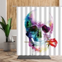 Rideau de douche tête de mort Crâne avec fleurs - modèle 4