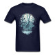 T-shirt Tête de mort 3D Gothique et corbeaux -Bleu marine blanc