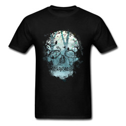 T-shirt Tête de mort 3D Gothique et corbeaux - noir