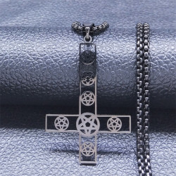 Collier pentagramme Croix de saint Pierre en acier inoxydable avec pendentif