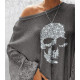 T-shirt Tête à tête de mort à paillettes à manches longues lanterne pour femme 