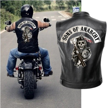 Sons of Anarchy Veste de moto en cuir synthétique pour femme Noir 