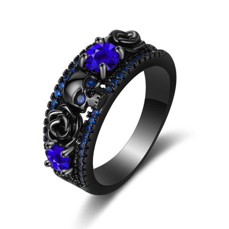 Anneau noir stylé Santa Muerte - couleur bleu