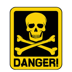 Autocollant PVC, signe de danger de MORT avec symbole de crâne - 10.7cm × 12.9cm