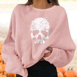 Sweatshirt tête de mort stylisée, coupe boyfriend - couleur rose