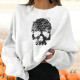 Sweatshirt tête de mort stylisée, coupe boyfriend - couleur blanc